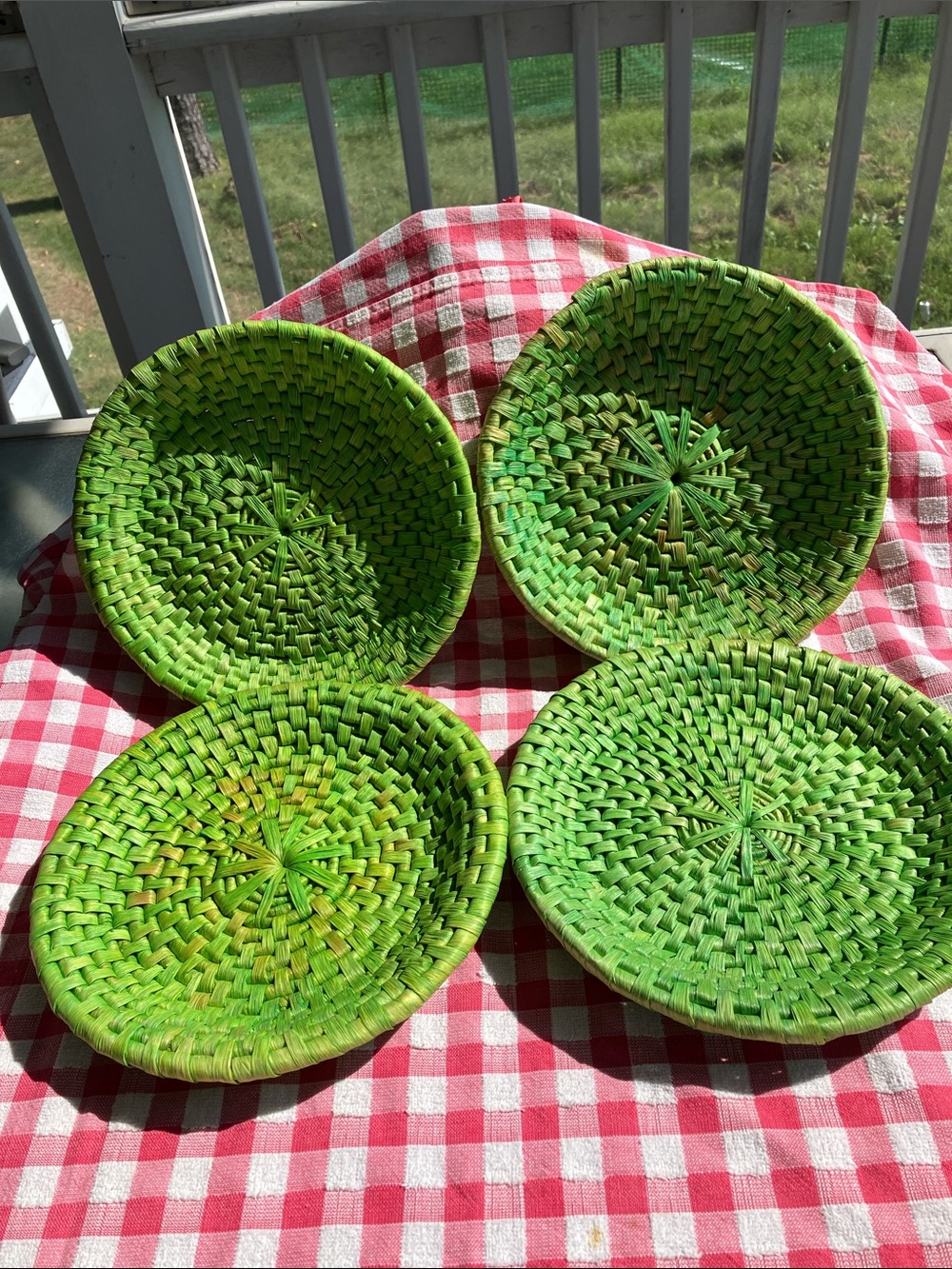 Vintage Handwoven Natural Fiber Charger Plates. Set of 4